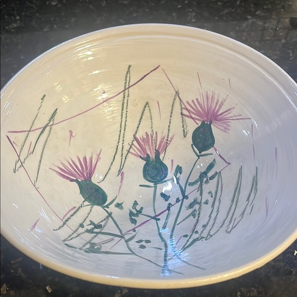 White and Pink Ceramic Art Plate with Floral Design - Picture 1 of 5